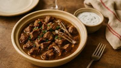 Lamb and Anchovy Tagine with Yogurt Sauce