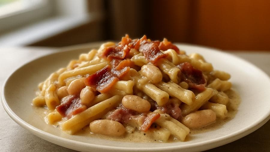Creamy Savory Bacon Pasta with White Beans