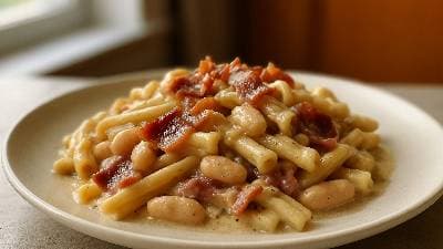 Creamy Savory Bacon Pasta with White Beans