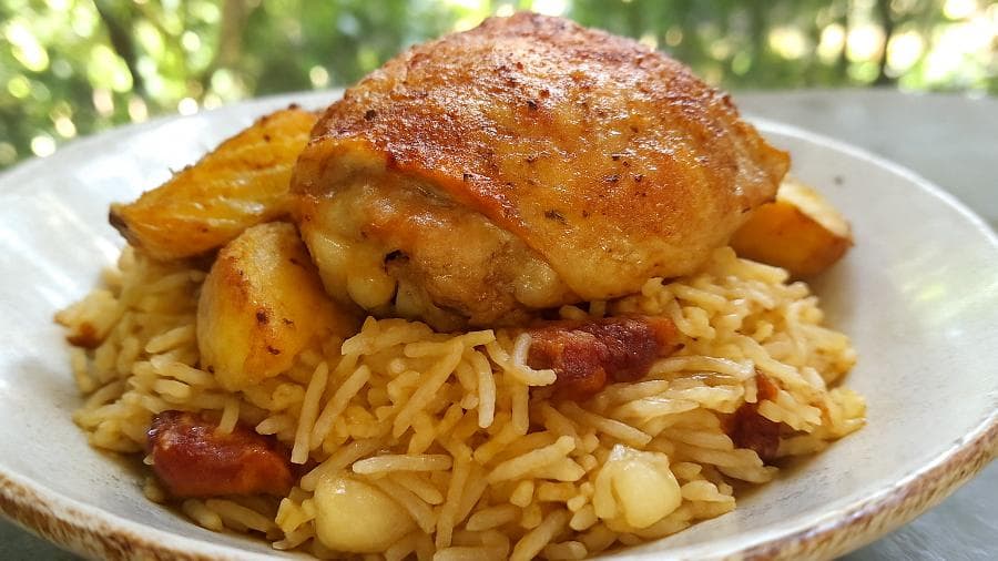 Savory Crispy Chicken and Potato Rice Bowl