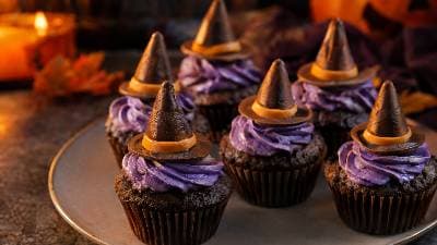 Spooky-Cute Chocolate Mini Witch Hat Cupcakes
