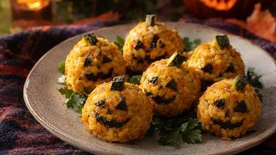 Exmoor-Style Halloween Pumpkin Rice Ball Jack-o'-Lanterns
